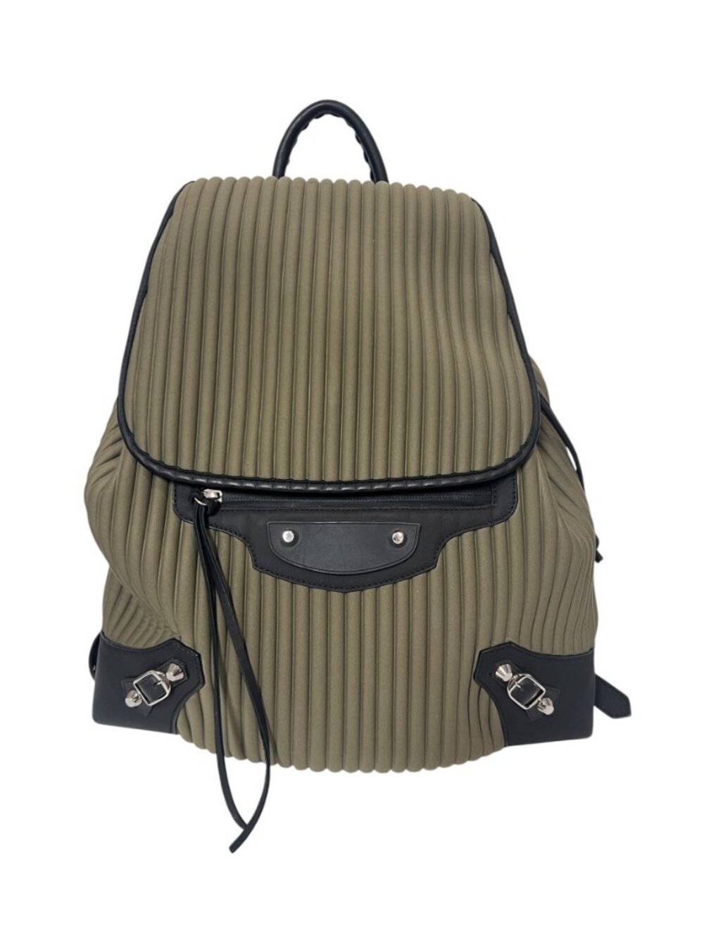 $1765 Balenciaga Green Black Ribbed Neoprene Backpack Bag